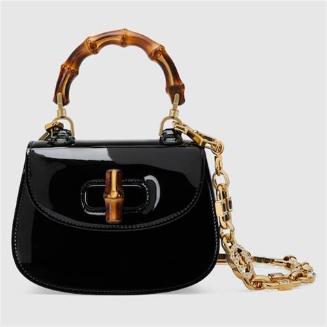 gucci sm purse blacl patentleatjer no n|Gucci Bamboo 1947 mini top handle bag .